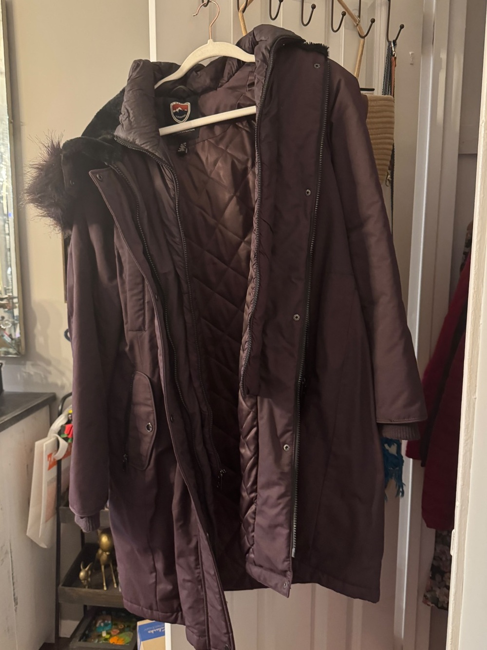 Women's Long Quilted Puffer Parka Coat in Plum